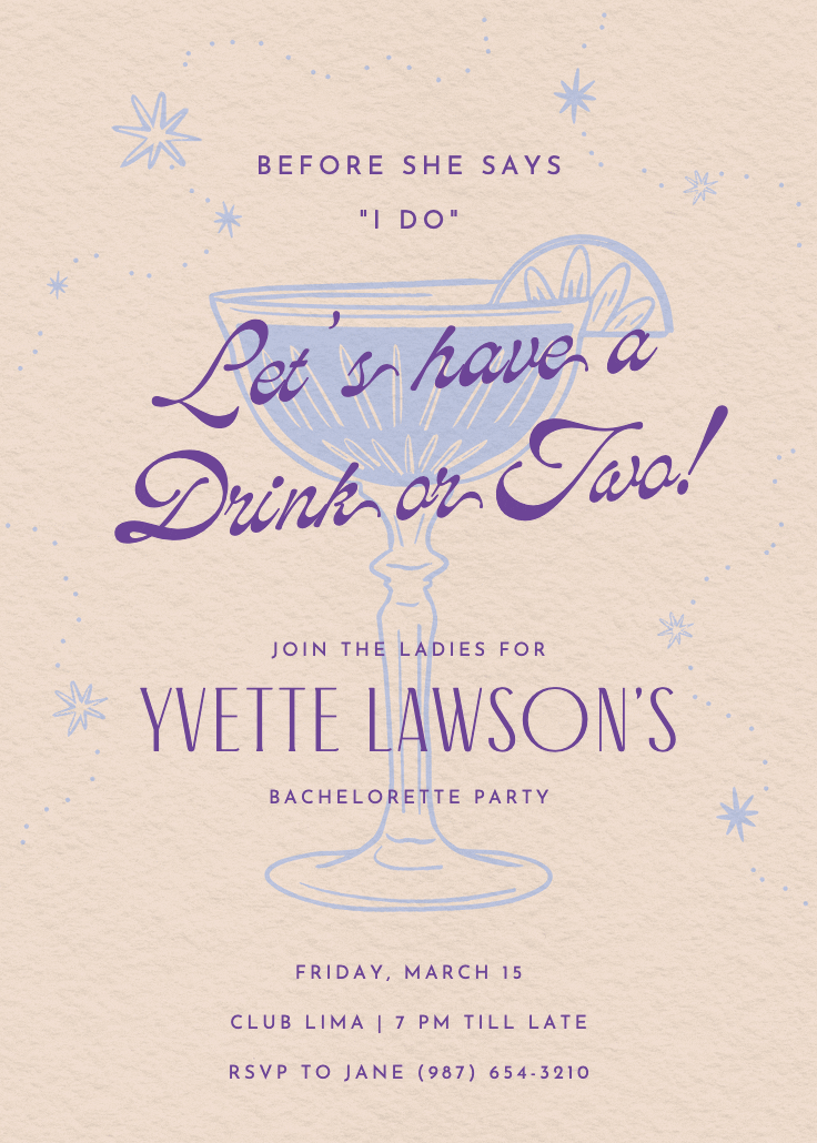 Retro drinks -  invitación para despedida de soltera