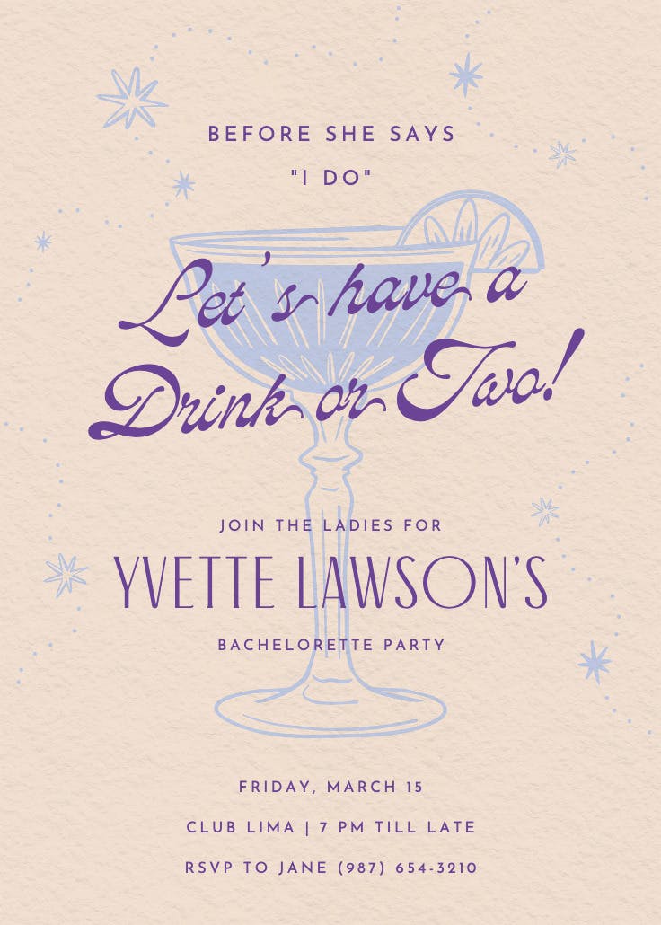 Retro drinks -  invitación para despedida de soltera