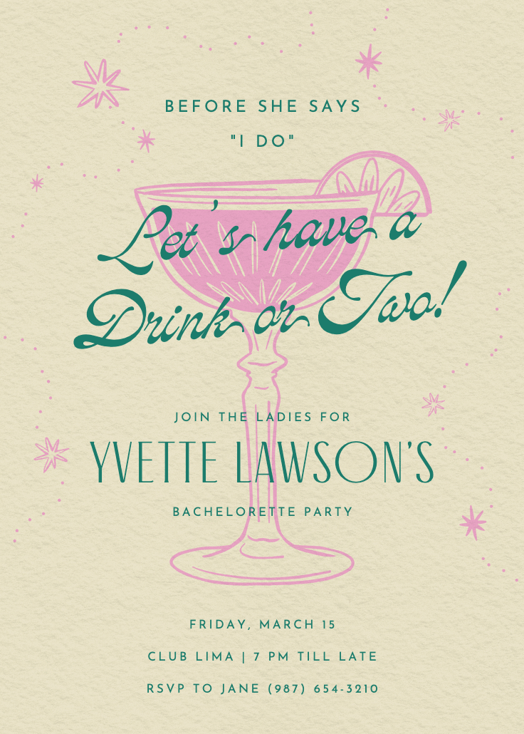 Retro drinks -  invitación para despedida de soltera