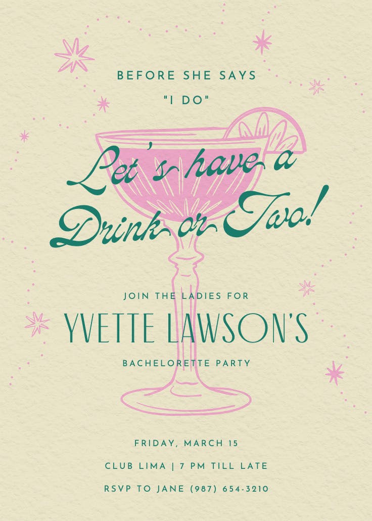 Retro drinks -  invitación para despedida de soltera