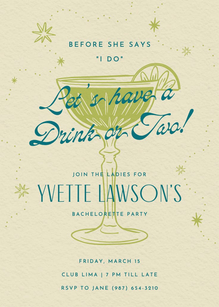 Retro drinks -  invitación para despedida de soltera