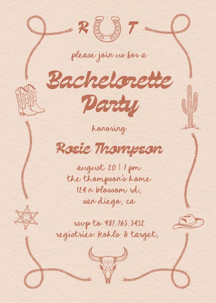 Retro ranch - bachelorette party invitation