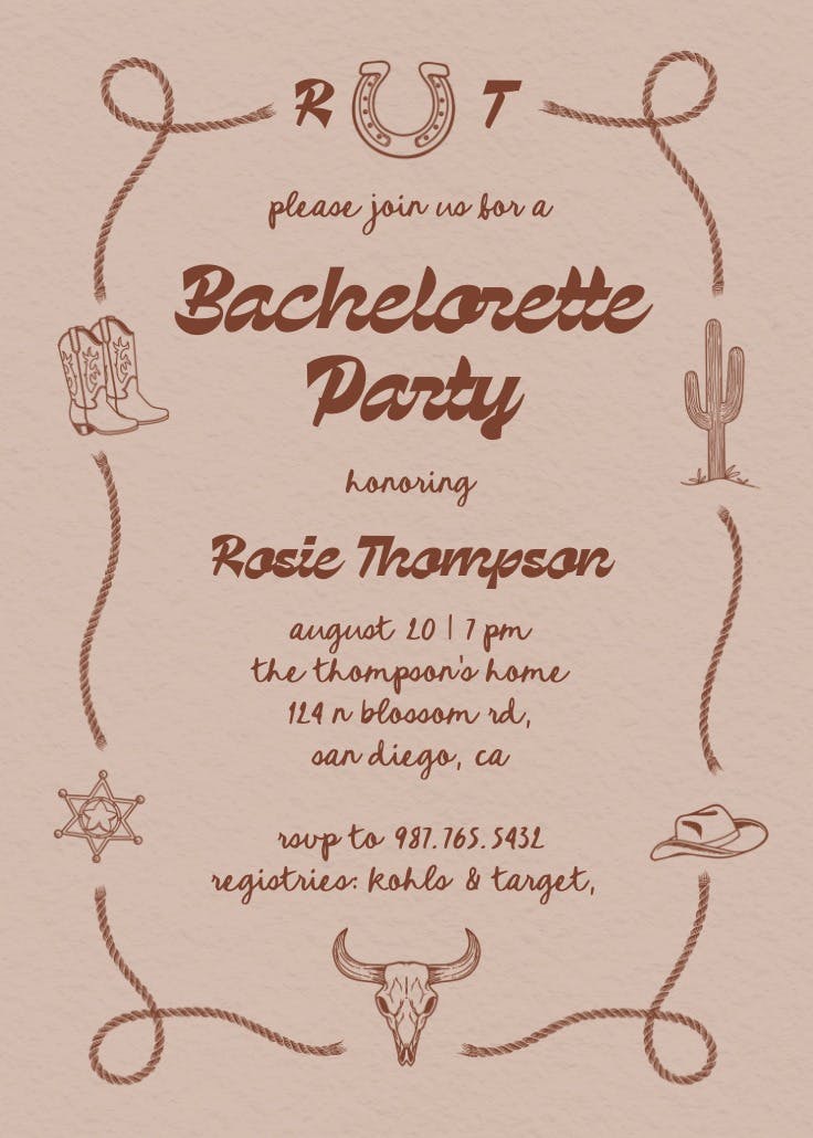 Retro ranch - bachelorette party invitation