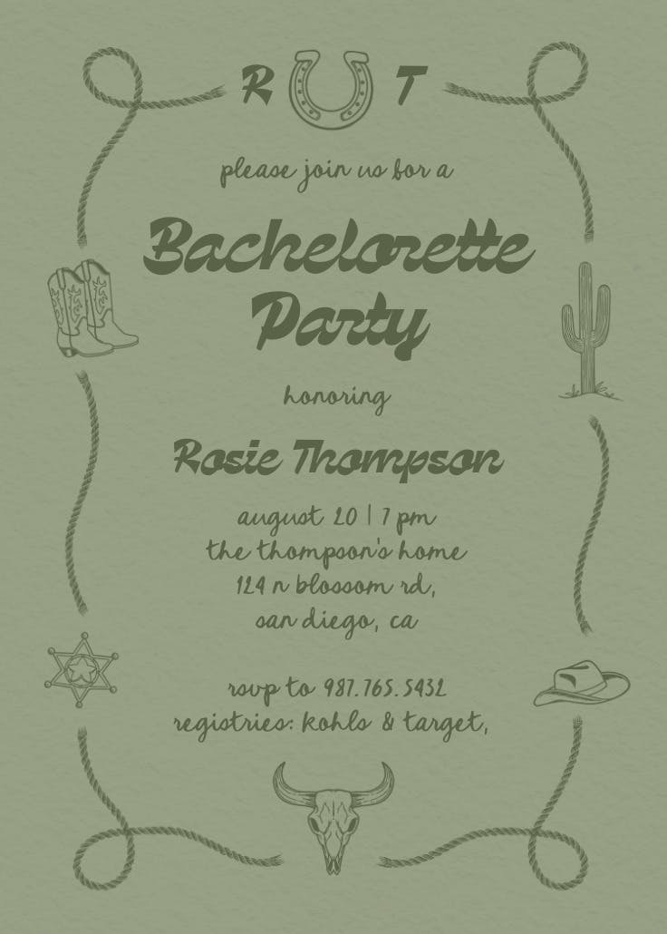 Retro ranch - bachelorette party invitation