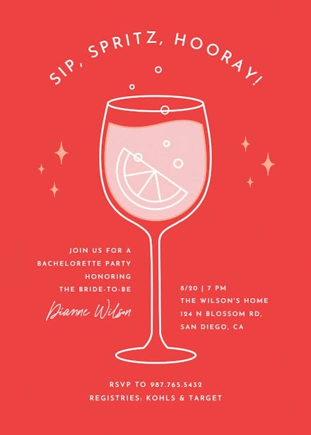 Sip, spritz, hooray! - bachelorette party invitation