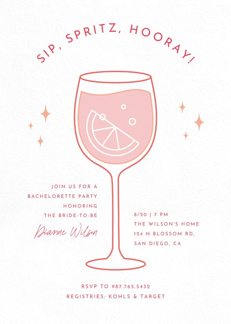 Sip, spritz, hooray! - bachelorette party invitation