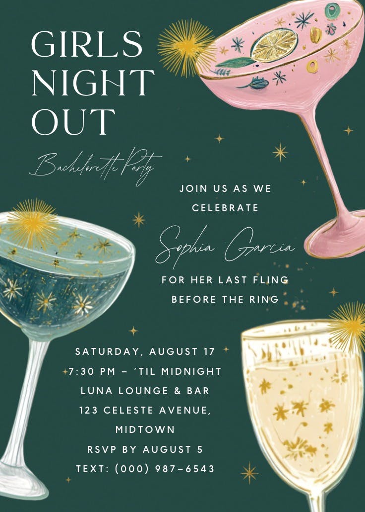 Sparkling night - bachelorette party invitation