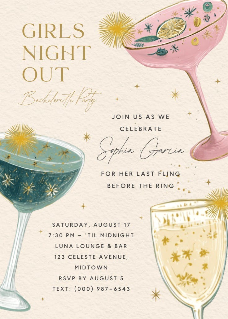 Sparkling night - bachelorette party invitation