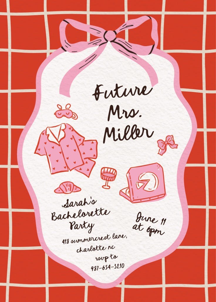 Striped pajamas -  invitación para despedida de soltera