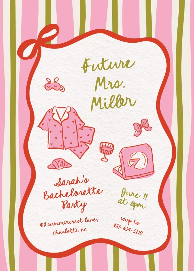 Striped pajamas - bachelorette party invitation