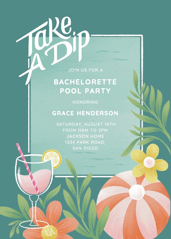 Swim and party - bachelorette party invitation