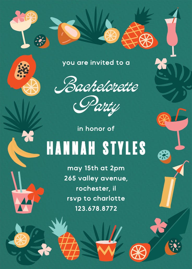 Tiki treats - bachelorette party invitation