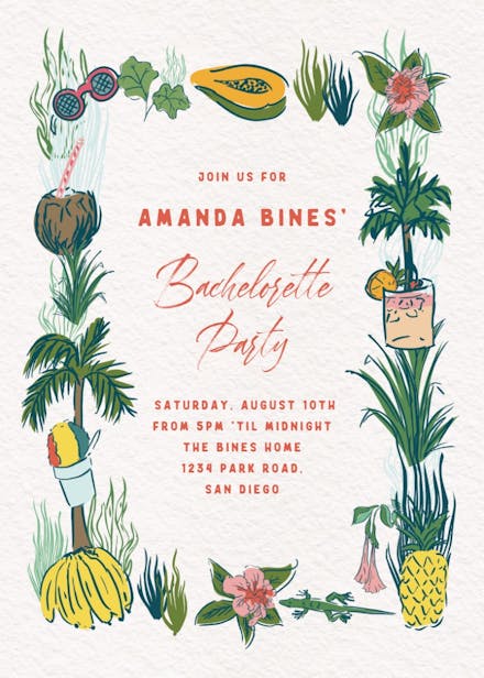 Tropical paradise - bachelorette party invitation