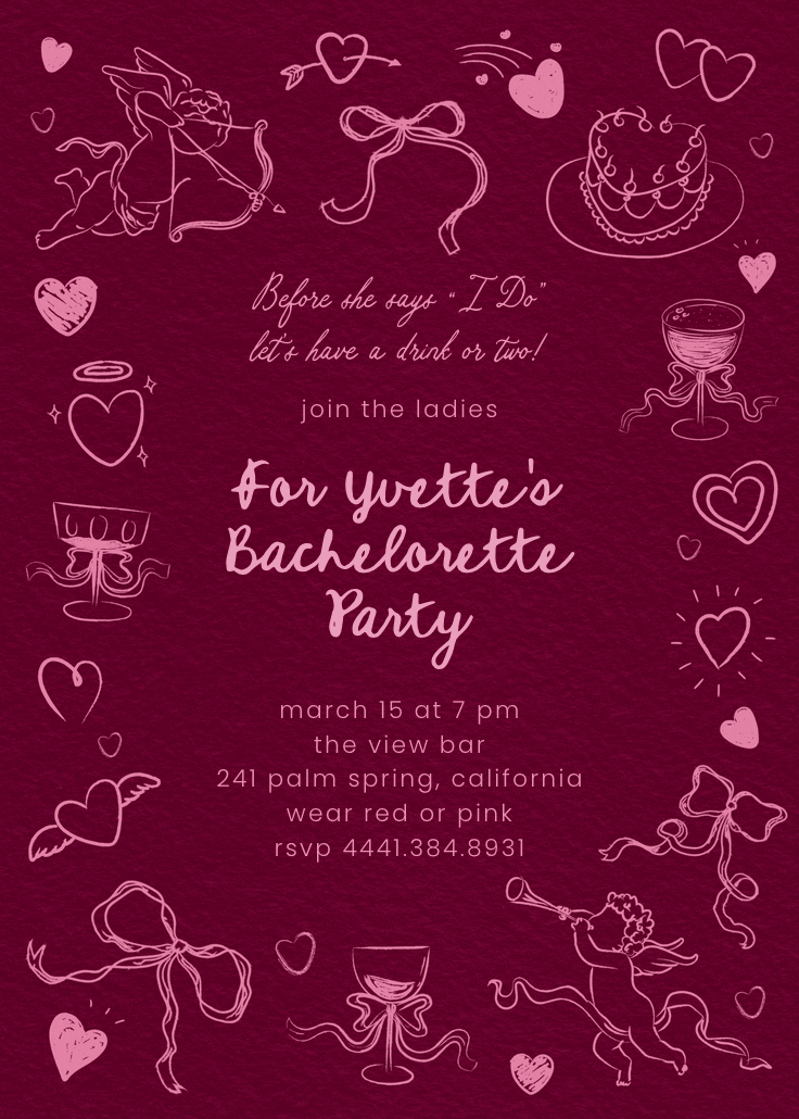 Wine about love - bachelorette party invitation