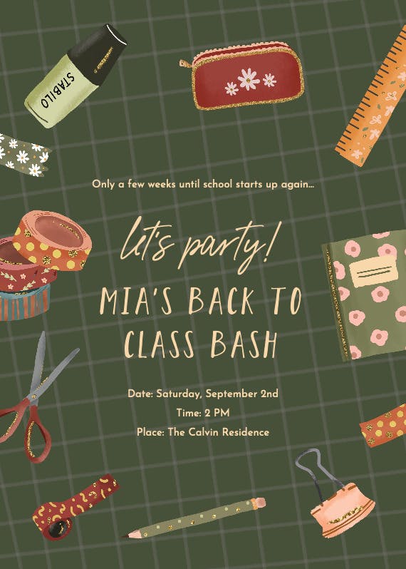 Back to class bash - back to school invitation