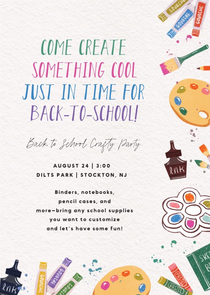 Cool & crafty - back to school invitation