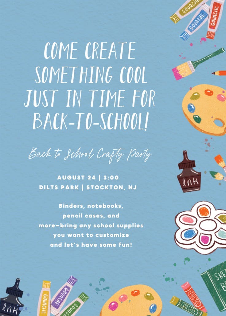 Cool & crafty - back to school invitation