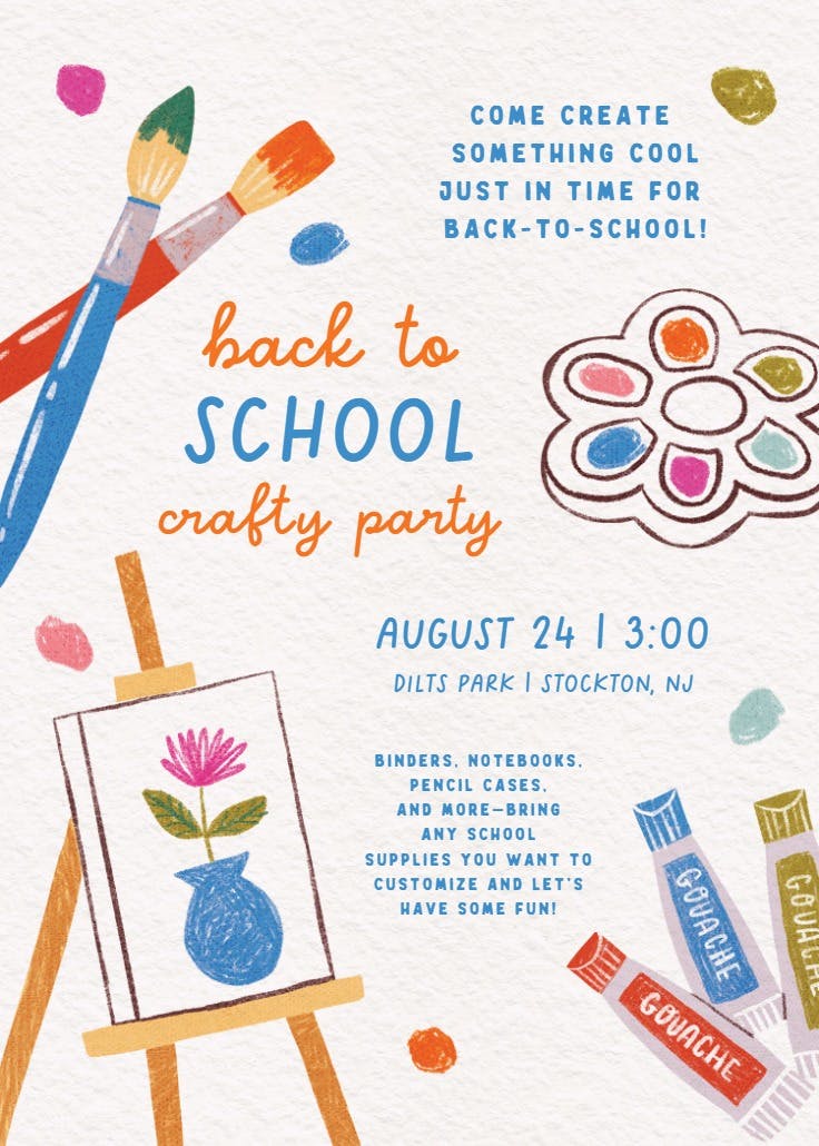 Crafty & cool - back to school invitation