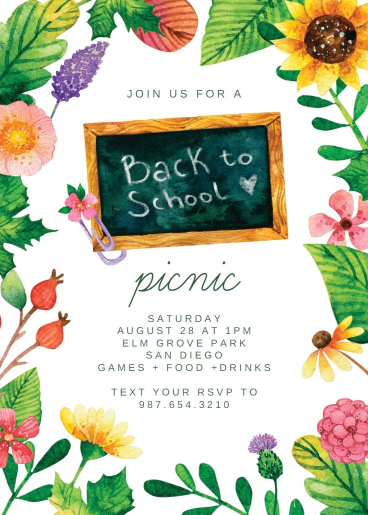 Floral frame - back to school invitation