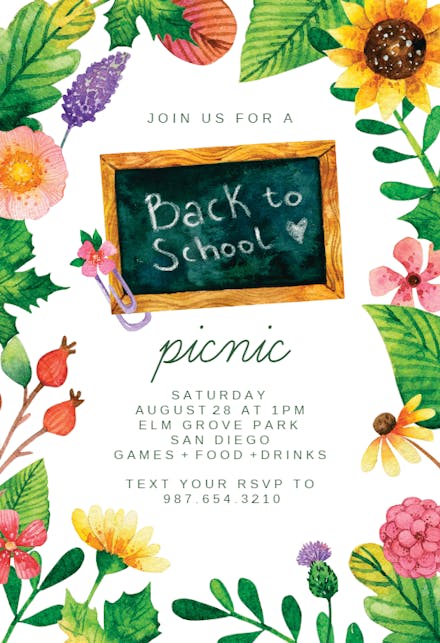 Floral frame - Back to School Invitation