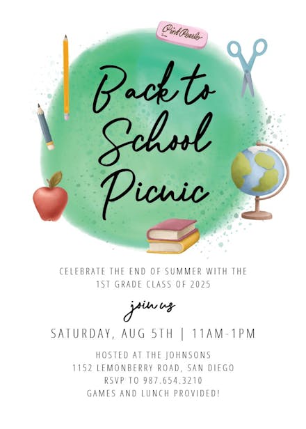 Grass and supplies - back to school invitation