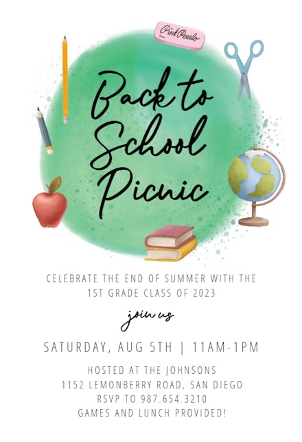 Grass and Supplies - Back to School Invitation