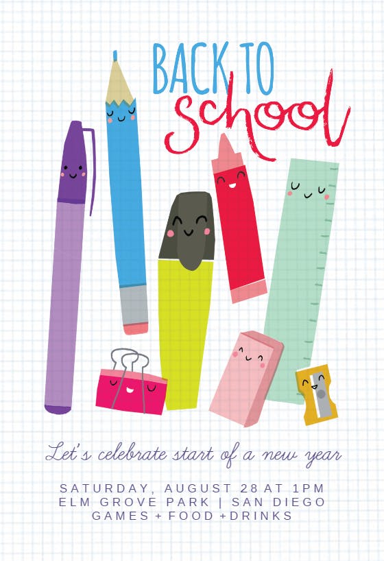 Happy stationery wares - back to school invitation