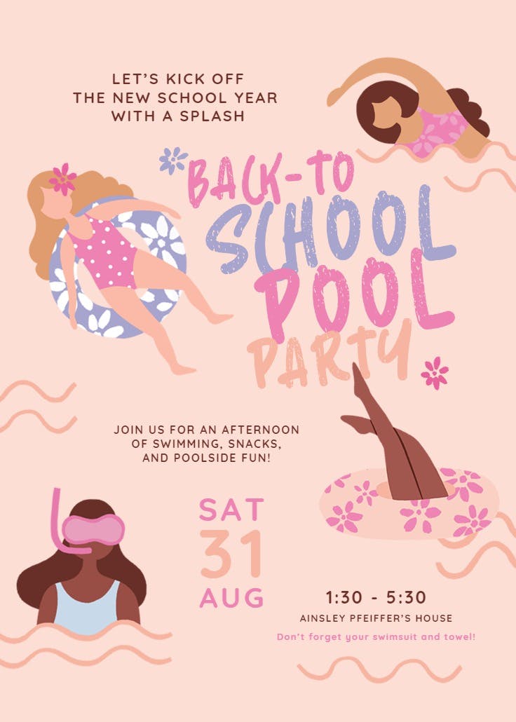 Make a splash - back to school invitation