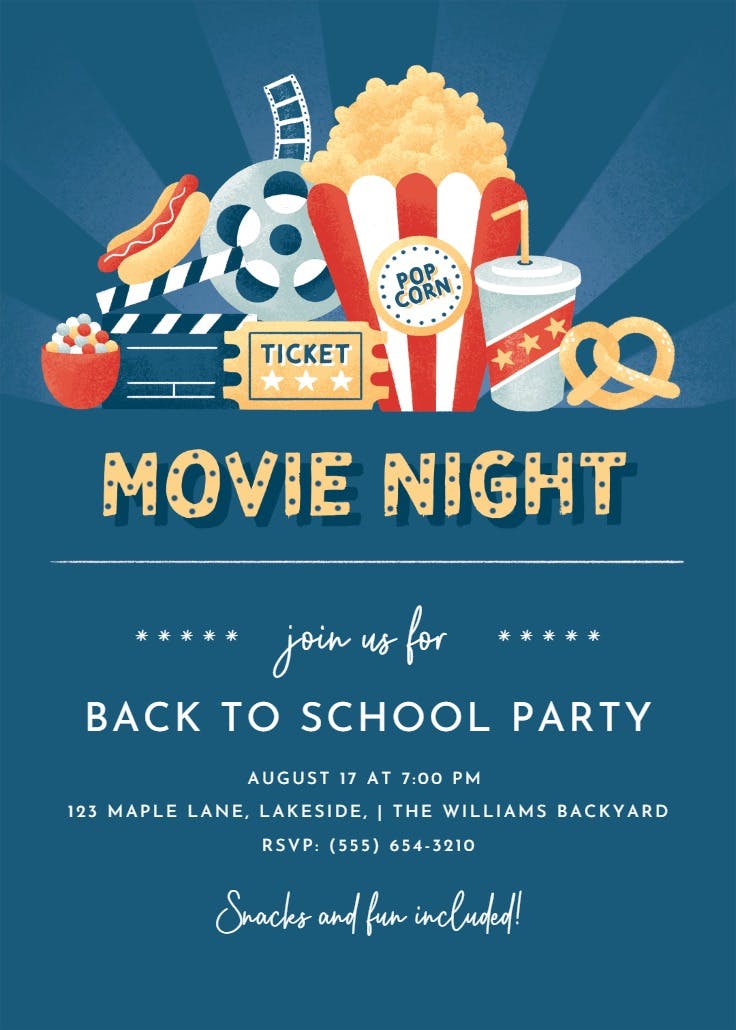 Popcorn & flicks - back to school invitation