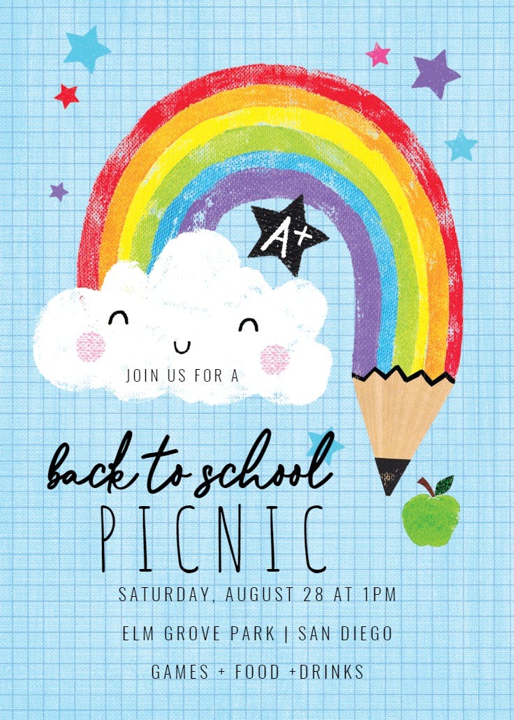 Rainbow pencil - back to school invitation