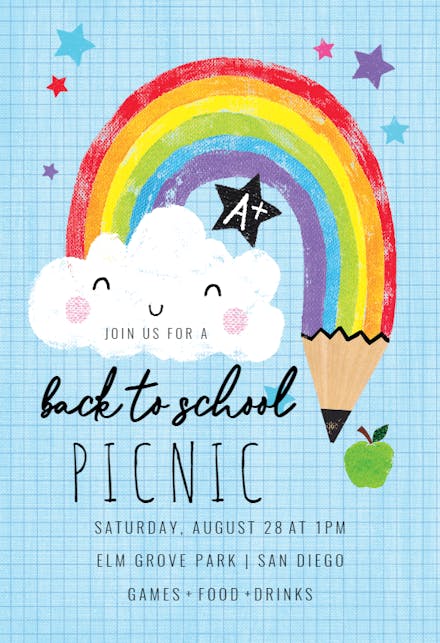 Rainbow pencil - Back to School Invitation