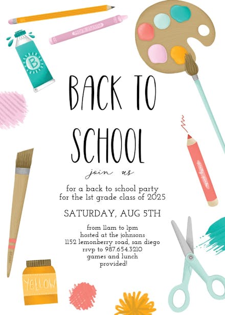 School supplies - back to school invitation