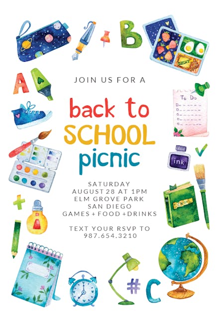 School tools frame - Back to School Invitation