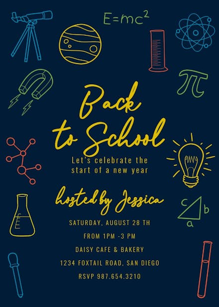Science party - back to school invitation