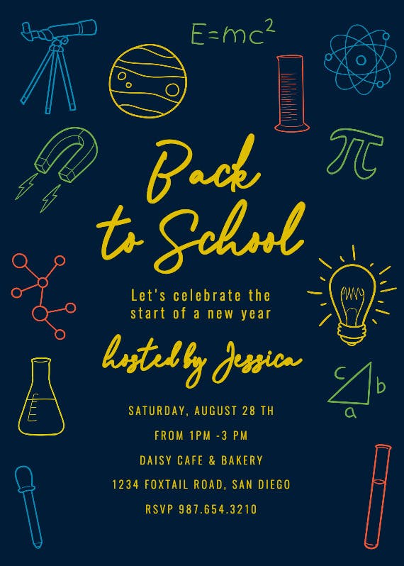 Science party - back to school invitation