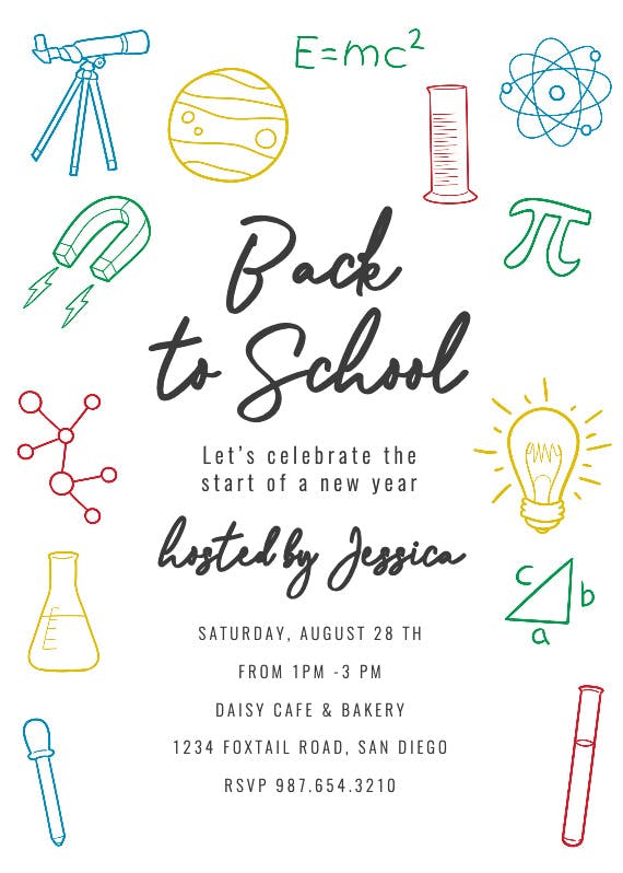 Science party - back to school invitation
