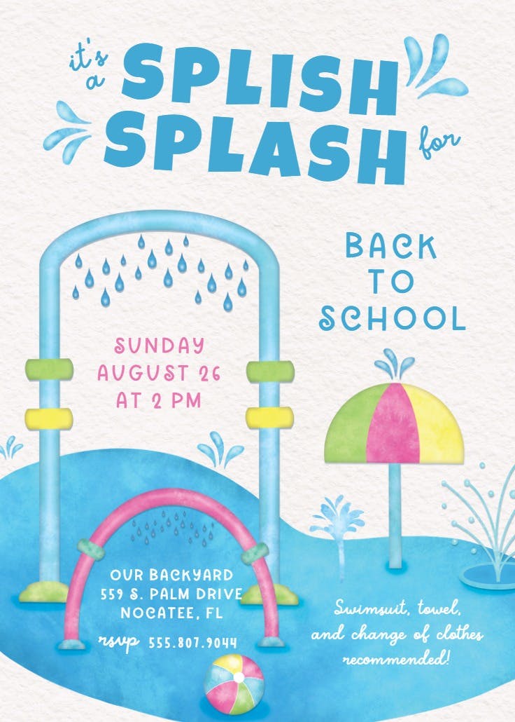 Splash zone - back to school invitation