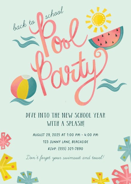 Water fun - back to school invitation