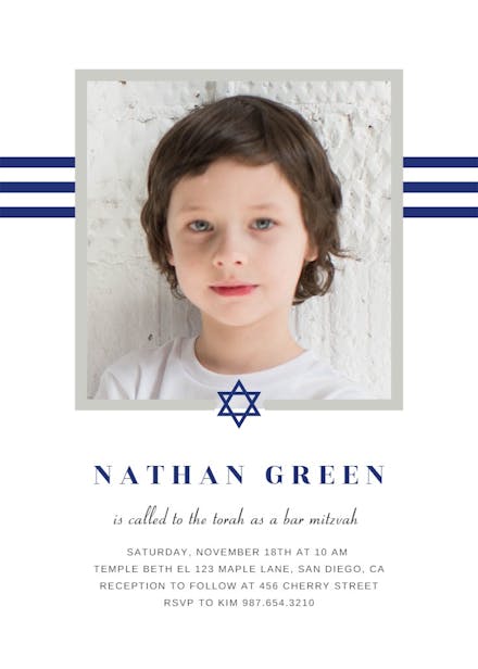 Blue stripes - bar & bat mitzvah invitation