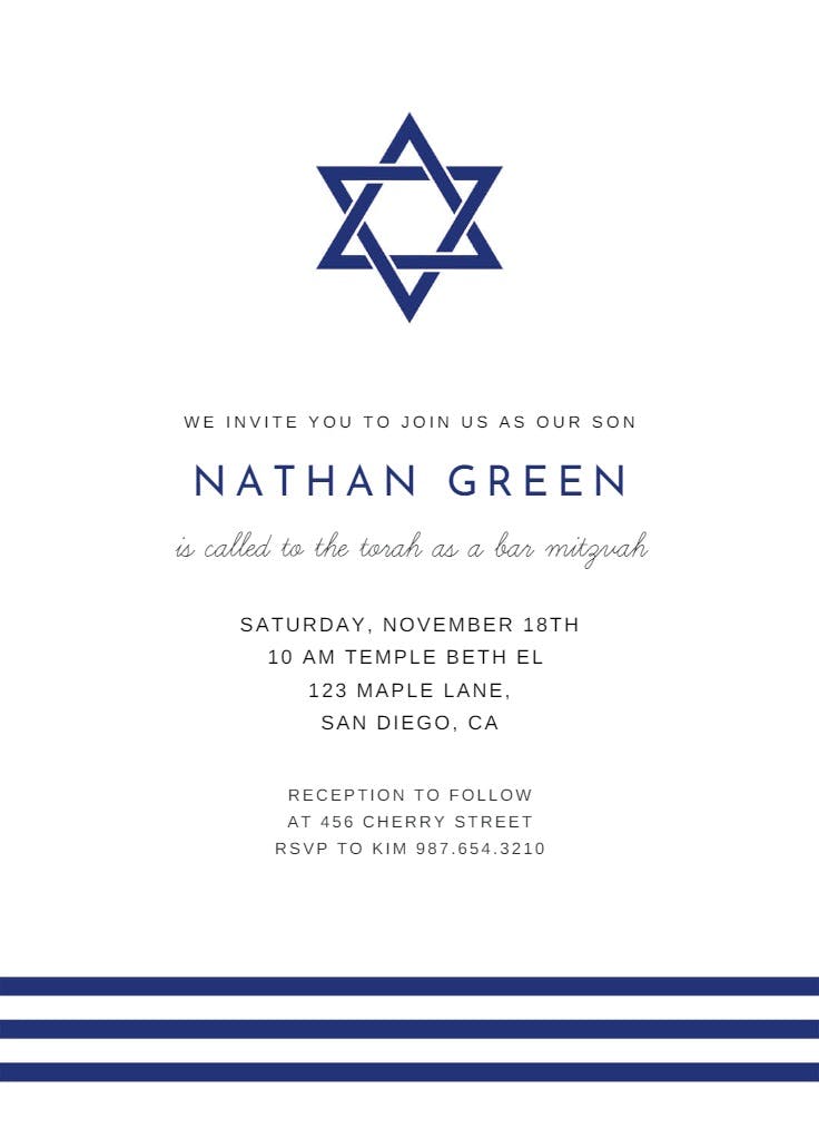 Blue stripes - bar & bat mitzvah invitation