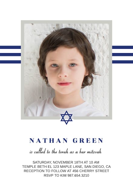 Blue Stripes - Bar Mitzvah & Bat Mitzvah Invitation