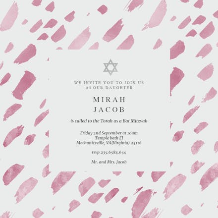 Brush strokes - Bar Mitzvah & Bat Mitzvah Invitation