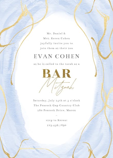 Falling gold confetti - bar & bat mitzvah invitation