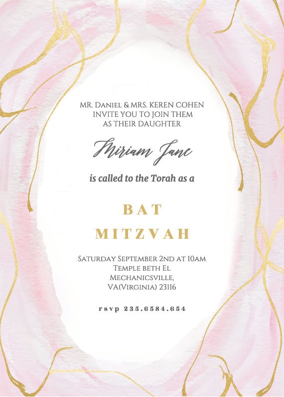 Falling gold confetti -  invitación de bar & bat mitzvah