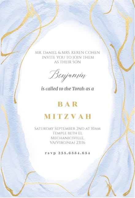 Falling Gold Confetti - Bar Mitzvah & Bat Mitzvah Invitation