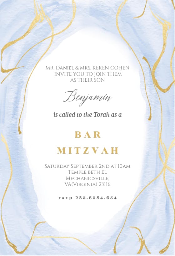 Falling gold confetti - bar & bat mitzvah invitation