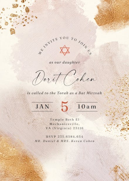 Flecks of gold - bar & bat mitzvah invitation