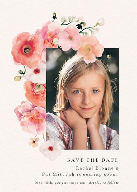 Floral bud - bar & bat mitzvah invitation