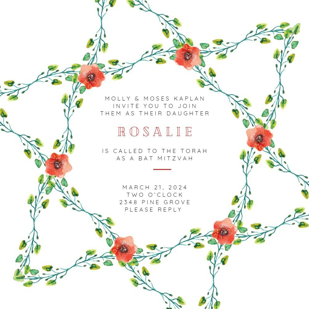 Floral star - bar & bat mitzvah invitation