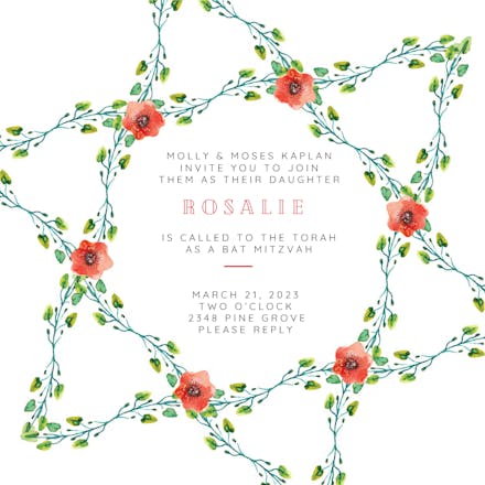Floral Star - Bar Mitzvah & Bat Mitzvah Invitation